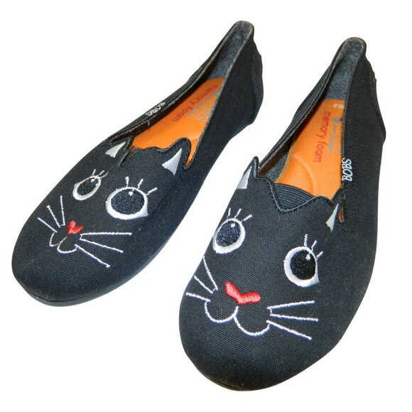 Size 7.5 Bobs Sketchers Memory Foam Cattitude Kitten Cat 2 Pairs Flats Slip On - Picture 2 of 16